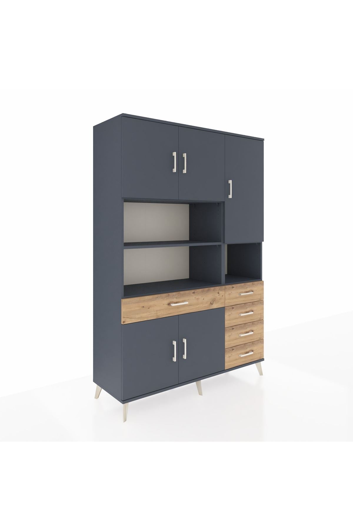 Hyperion Dolap 9 Raflı 5 Çekmeceli 5 Kapaklı 132x44x195 Antrasit-Antrasit/Çam