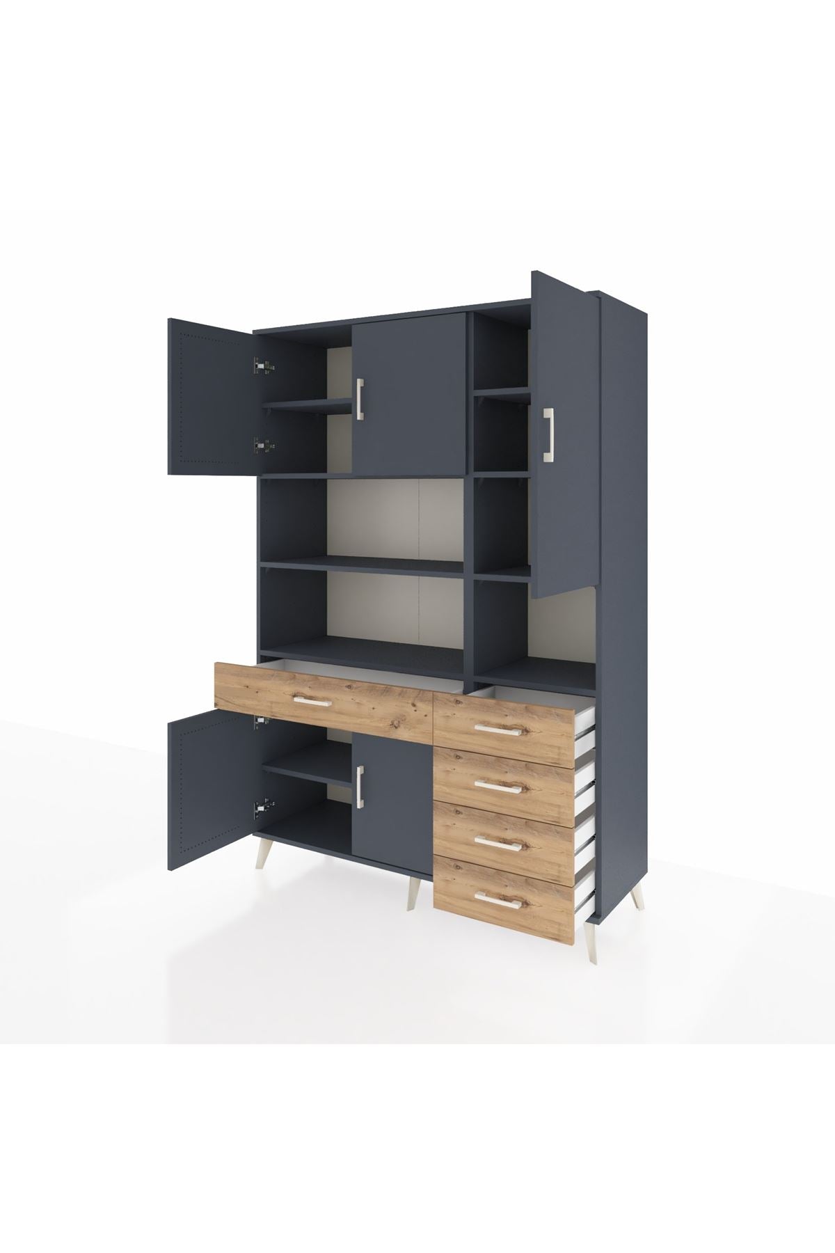 Hyperion Dolap 9 Raflı 5 Çekmeceli 5 Kapaklı 132x44x195 Antrasit-Antrasit/Çam