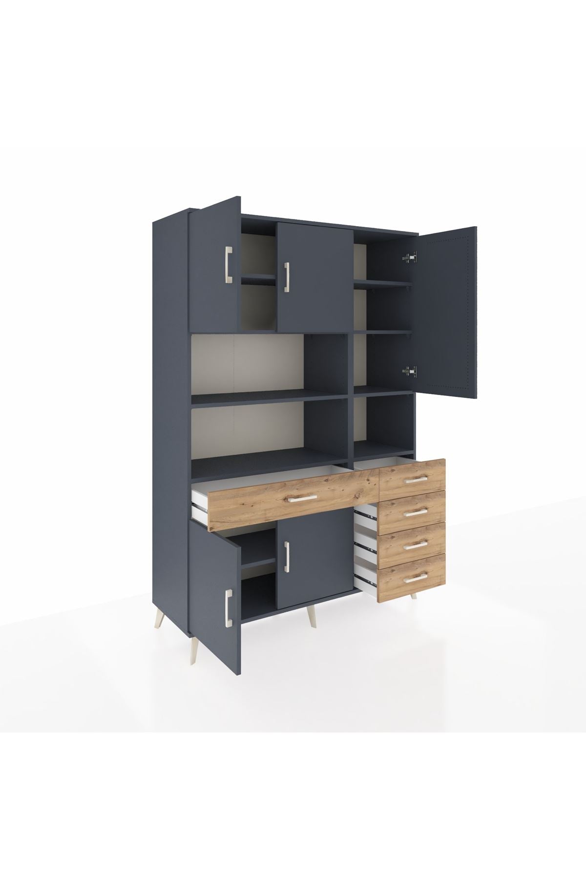 Hyperion Dolap 9 Raflı 5 Çekmeceli 5 Kapaklı 132x44x195 Antrasit-Antrasit/Çam