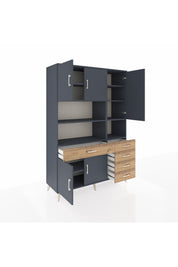 Hyperion Dolap 9 Raflı 5 Çekmeceli 5 Kapaklı 132x44x195 Antrasit-Antrasit/Çam