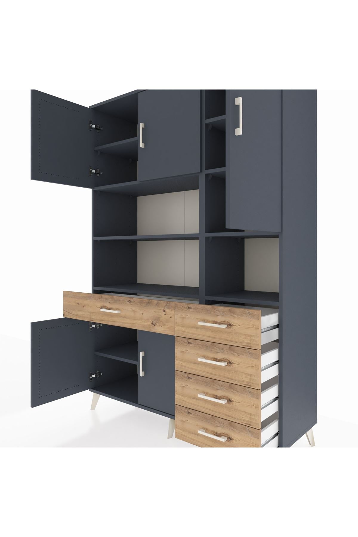 Hyperion Dolap 9 Raflı 5 Çekmeceli 5 Kapaklı 132x44x195 Antrasit-Antrasit/Çam