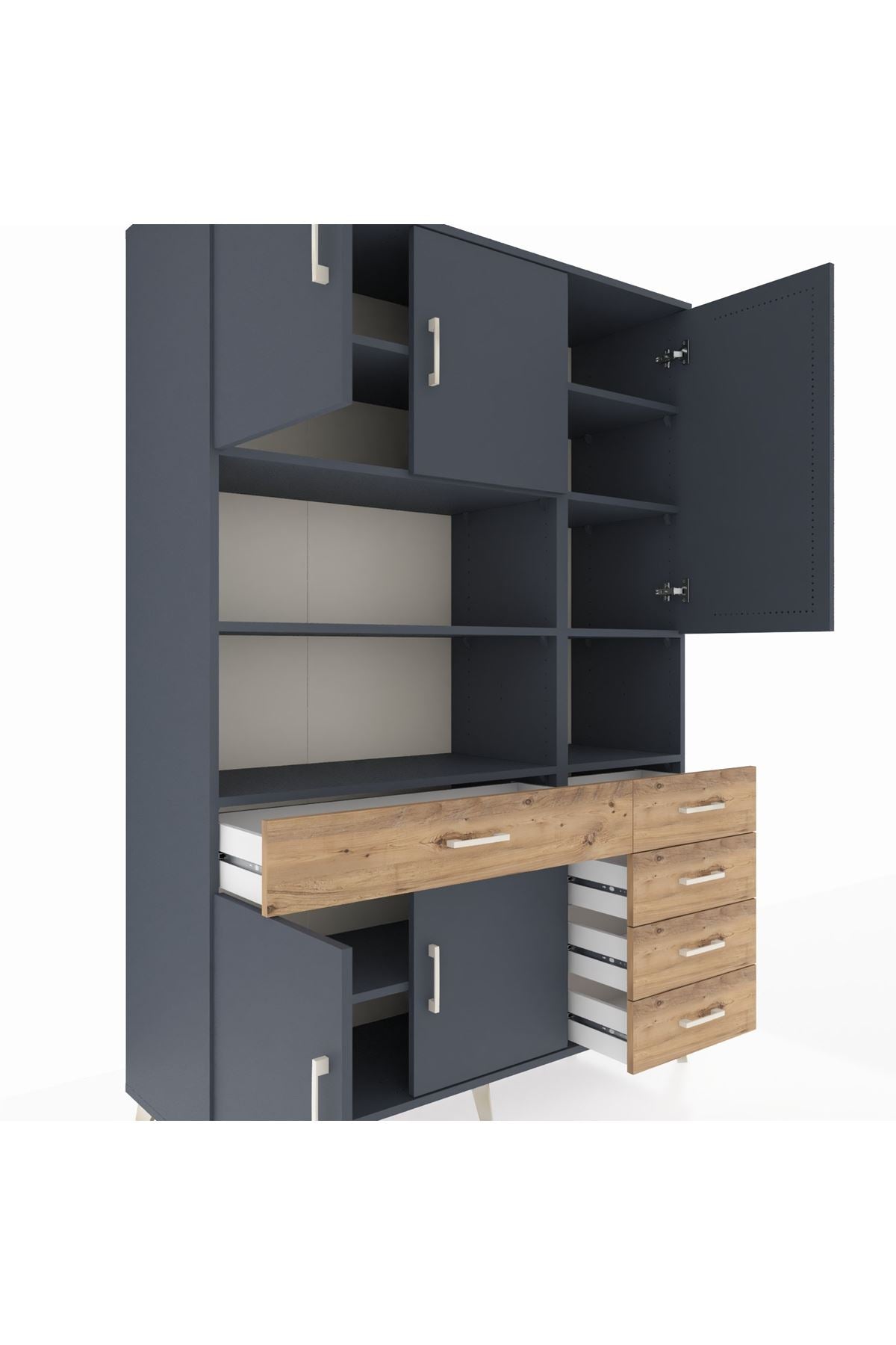 Hyperion Dolap 9 Raflı 5 Çekmeceli 5 Kapaklı 132x44x195 Antrasit-Antrasit/Çam