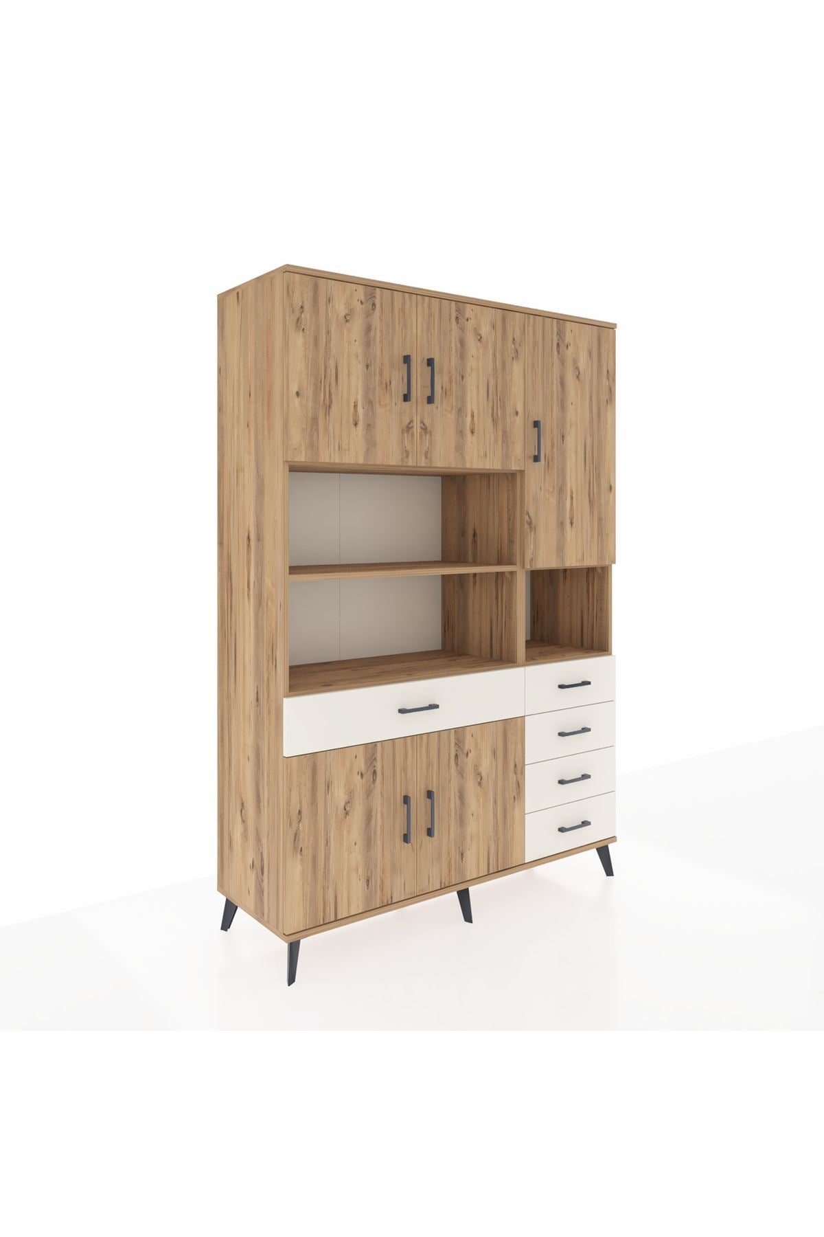 Hyperion Dolap 9 Raflı 5 Çekmeceli 5 Kapaklı 132x44x195 Çam-Çam/Aytaşı