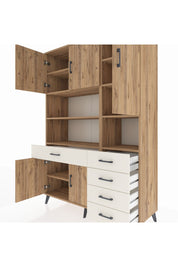 Hyperion Dolap 9 Raflı 5 Çekmeceli 5 Kapaklı 132x44x195 Çam-Çam/Aytaşı