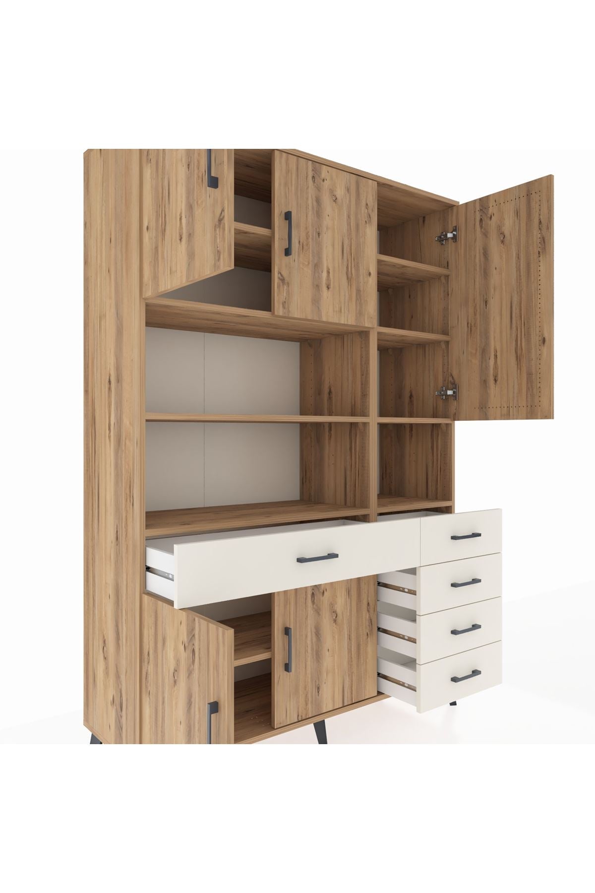 Hyperion Dolap 9 Raflı 5 Çekmeceli 5 Kapaklı 132x44x195 Çam-Çam/Aytaşı