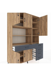 Hyperion Dolap 9 Raflı 5 Çekmeceli 5 Kapaklı 132x44x195 Çam-Çam/Antrasit