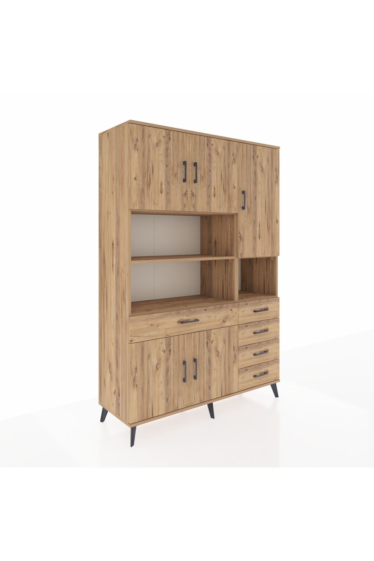 Hyperion Dolap 9 Raflı 5 Çekmeceli 5 Kapaklı 132x44x195 Çam-Çam/Çam