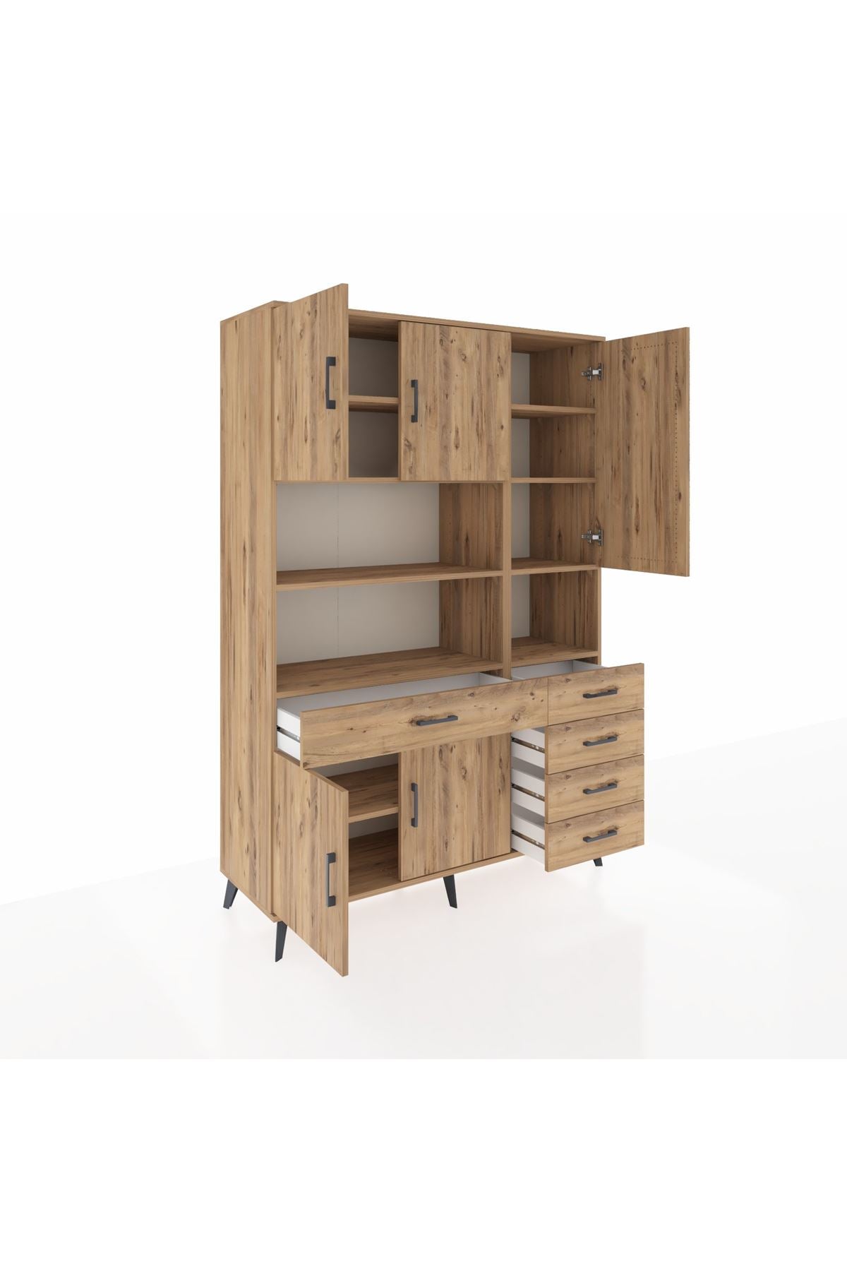 Hyperion Dolap 9 Raflı 5 Çekmeceli 5 Kapaklı 132x44x195 Çam-Çam/Çam