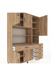 Hyperion Dolap 9 Raflı 5 Çekmeceli 5 Kapaklı 132x44x195 Çam-Çam/Çam