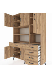 Hyperion Dolap 9 Raflı 5 Çekmeceli 5 Kapaklı 132x44x195 Çam-Çam/Çam