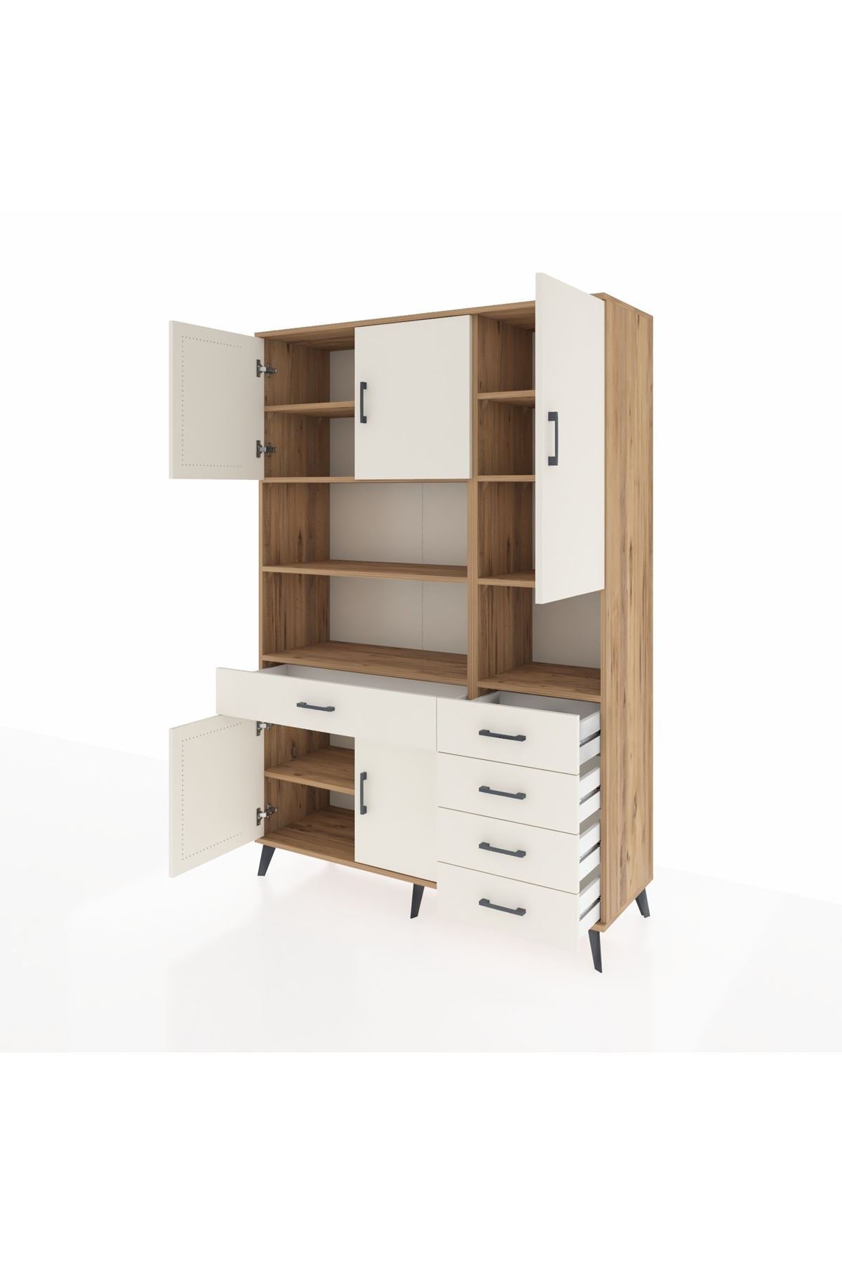 Hyperion Dolap 9 Raflı 5 Çekmeceli 5 Kapaklı 132x44x195 Çam-Aytaşı/Aytaşı