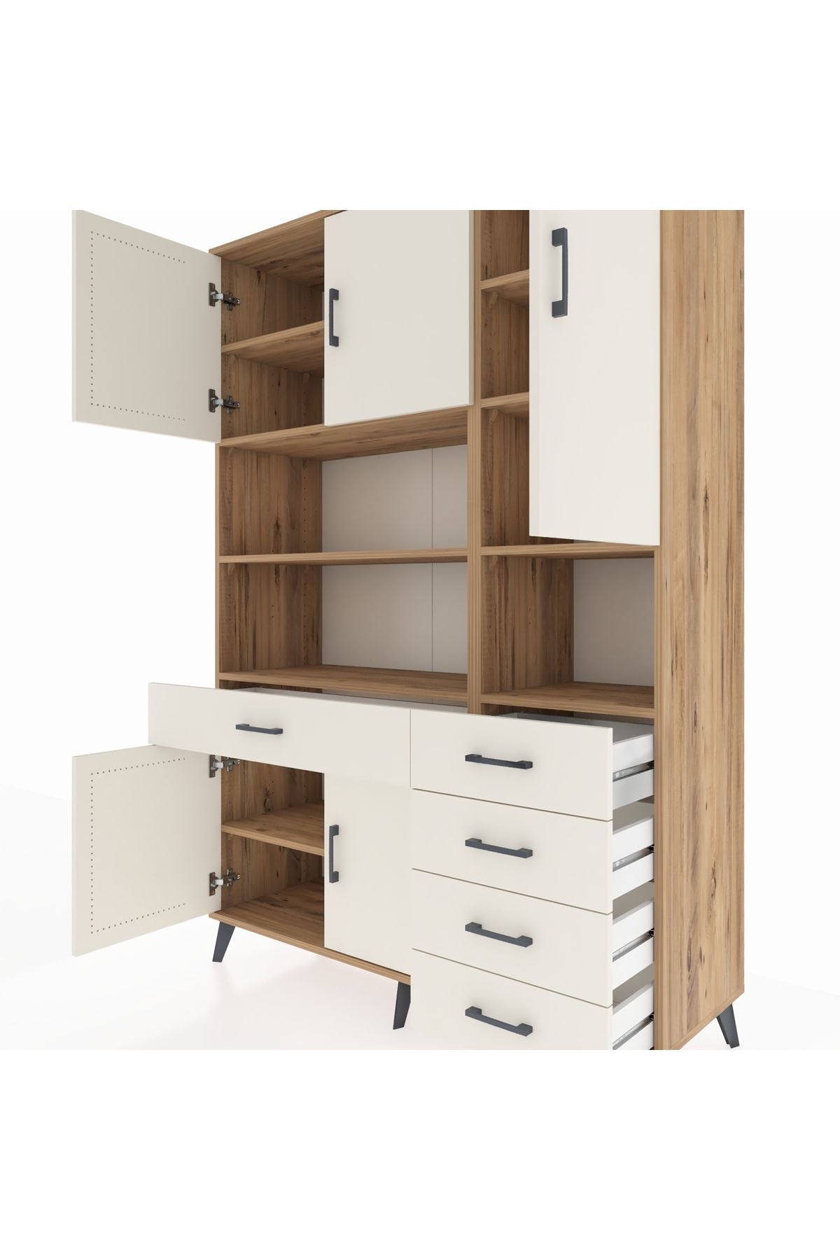 Hyperion Dolap 9 Raflı 5 Çekmeceli 5 Kapaklı 132x44x195 Çam-Aytaşı/Aytaşı