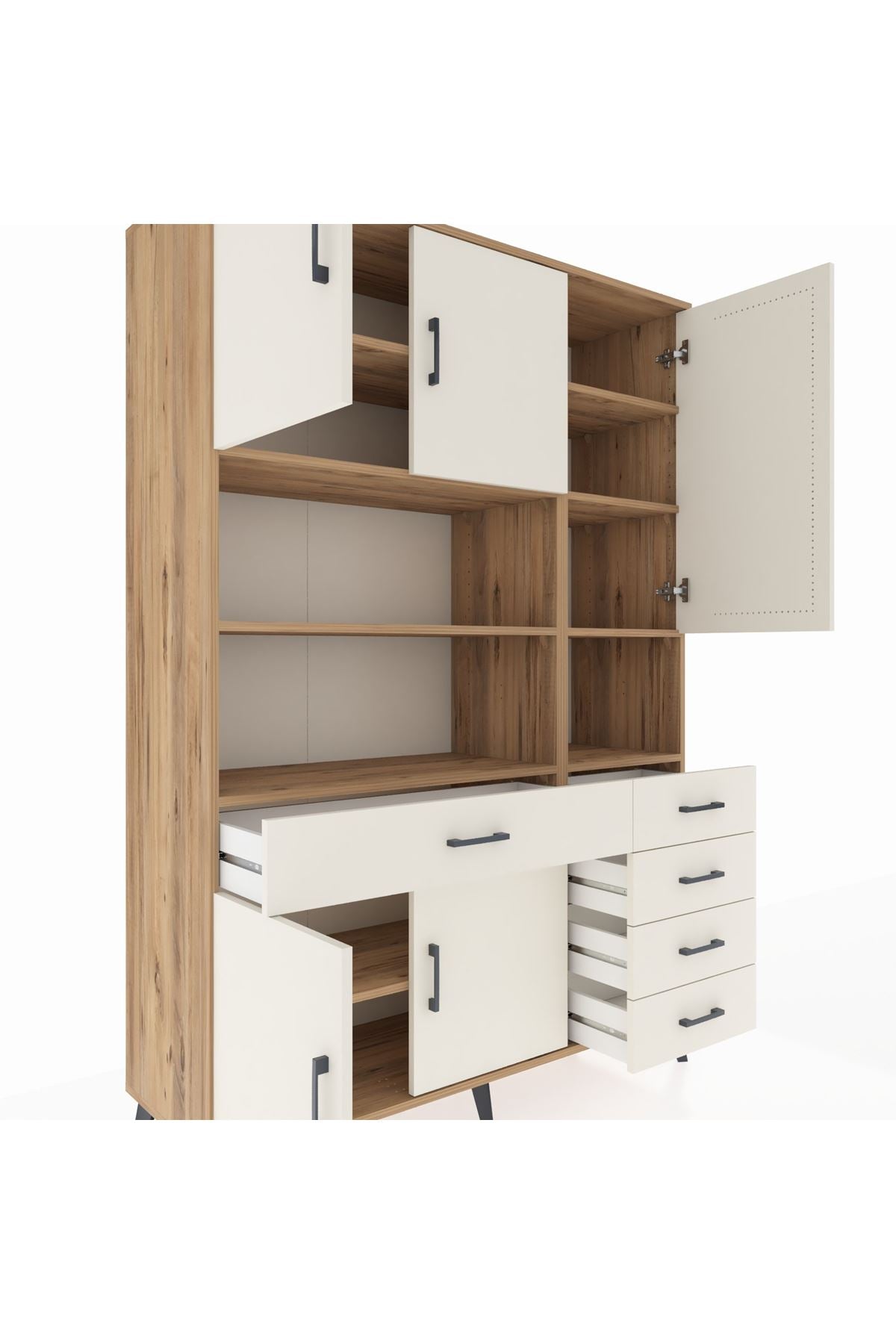 Hyperion Dolap 9 Raflı 5 Çekmeceli 5 Kapaklı 132x44x195 Çam-Aytaşı/Aytaşı