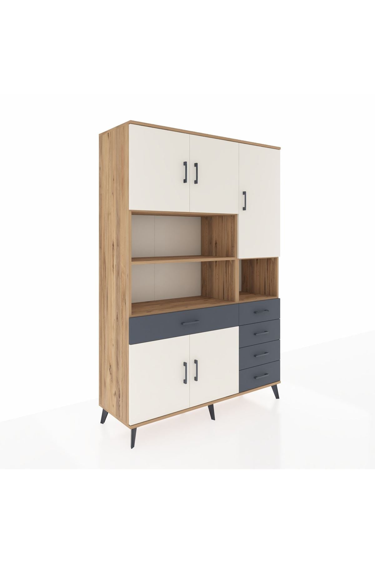 Hyperion Dolap 9 Raflı 5 Çekmeceli 5 Kapaklı 132x44x195 Çam-Aytaşı/Antrasit