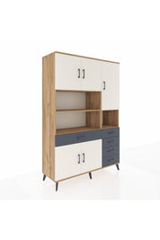 Hyperion Dolap 9 Raflı 5 Çekmeceli 5 Kapaklı 132x44x195 Çam-Aytaşı/Antrasit