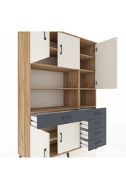 Hyperion Dolap 9 Raflı 5 Çekmeceli 5 Kapaklı 132x44x195 Çam-Aytaşı/Antrasit