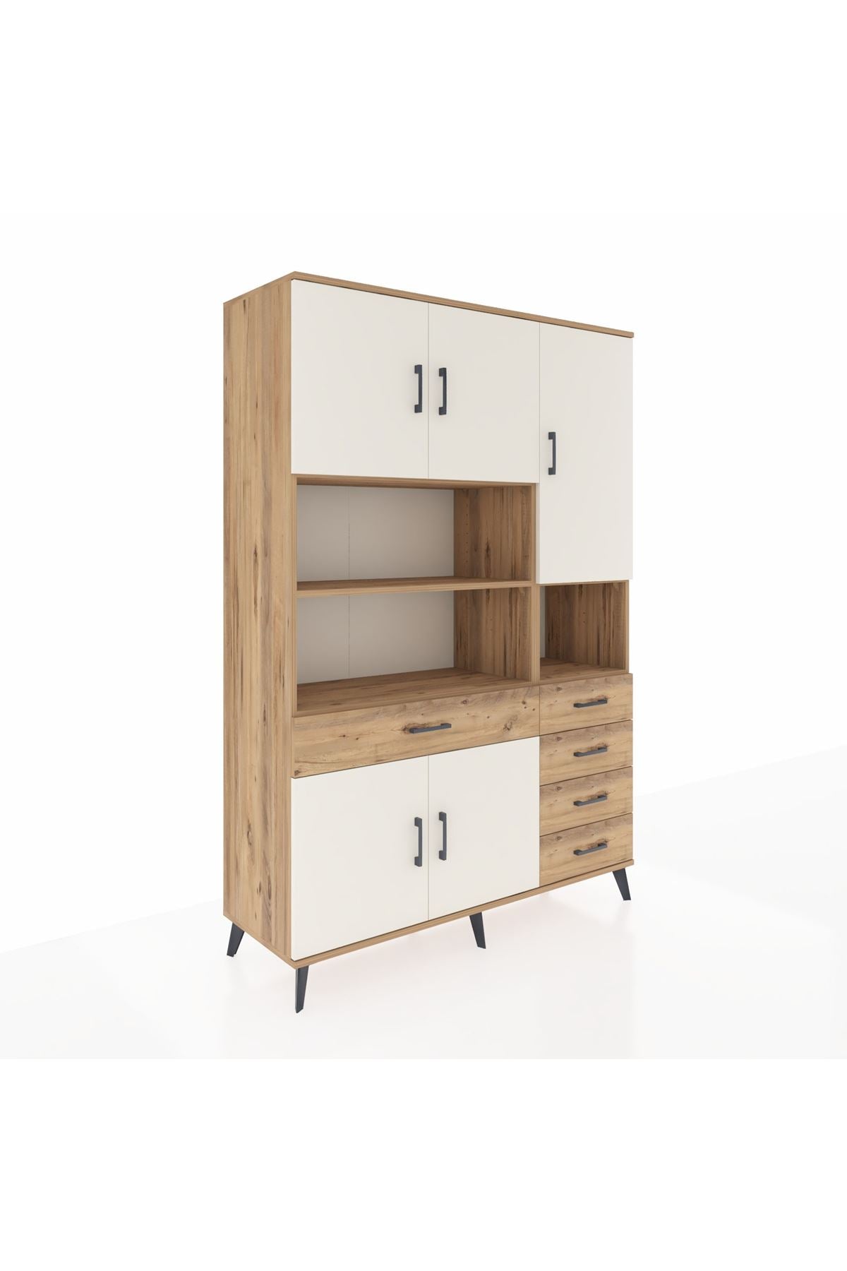 Hyperion Dolap 9 Raflı 5 Çekmeceli 5 Kapaklı 132x44x195 Çam-Aytaşı/Çam