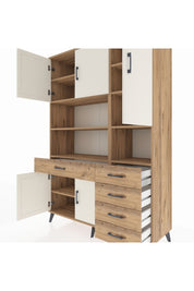 Hyperion Dolap 9 Raflı 5 Çekmeceli 5 Kapaklı 132x44x195 Çam-Aytaşı/Çam