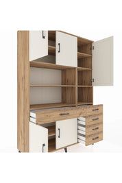 Hyperion Dolap 9 Raflı 5 Çekmeceli 5 Kapaklı 132x44x195 Çam-Aytaşı/Çam