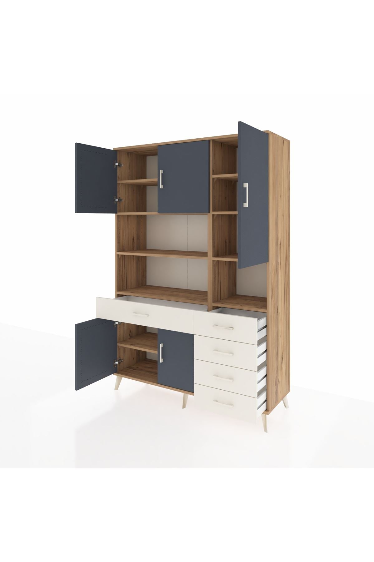 Hyperion Dolap 9 Raflı 5 Çekmeceli 5 Kapaklı 132x44x195 Çam-Antrasit/Aytaşı