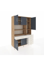 Hyperion Dolap 9 Raflı 5 Çekmeceli 5 Kapaklı 132x44x195 Çam-Antrasit/Aytaşı