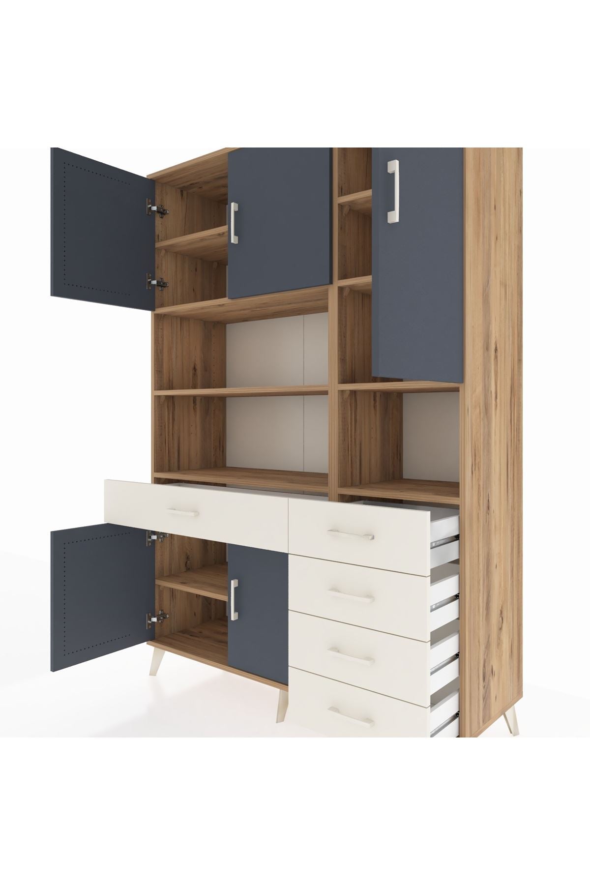 Hyperion Dolap 9 Raflı 5 Çekmeceli 5 Kapaklı 132x44x195 Çam-Antrasit/Aytaşı