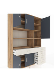 Hyperion Dolap 9 Raflı 5 Çekmeceli 5 Kapaklı 132x44x195 Çam-Antrasit/Aytaşı