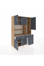 Hyperion Dolap 9 Raflı 5 Çekmeceli 5 Kapaklı 132x44x195 Çam-Antrasit/Antrasit