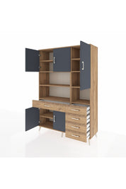 Hyperion Dolap 9 Raflı 5 Çekmeceli 5 Kapaklı 132x44x195 Çam-Antrasit/Çam