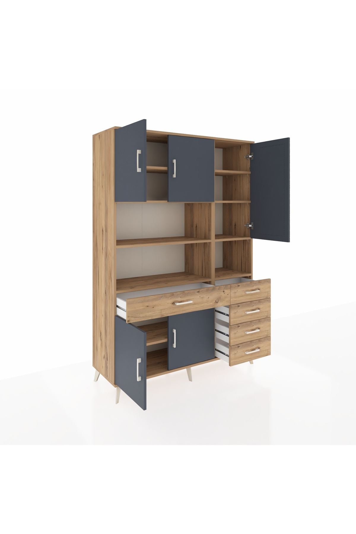 Hyperion Dolap 9 Raflı 5 Çekmeceli 5 Kapaklı 132x44x195 Çam-Antrasit/Çam