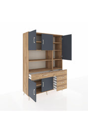 Hyperion Dolap 9 Raflı 5 Çekmeceli 5 Kapaklı 132x44x195 Çam-Antrasit/Çam