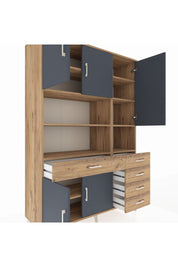 Hyperion Dolap 9 Raflı 5 Çekmeceli 5 Kapaklı 132x44x195 Çam-Antrasit/Çam