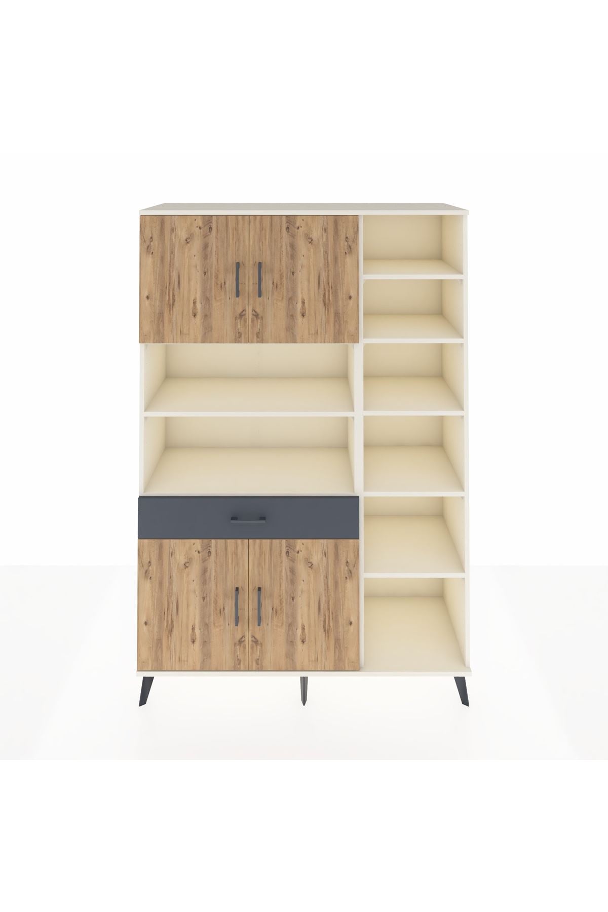 Hyperion Dolap 10 Raflı Tek Çekmeceli 4 Kapaklı 132x44x195 Aytaşı-Çam/Antrasit