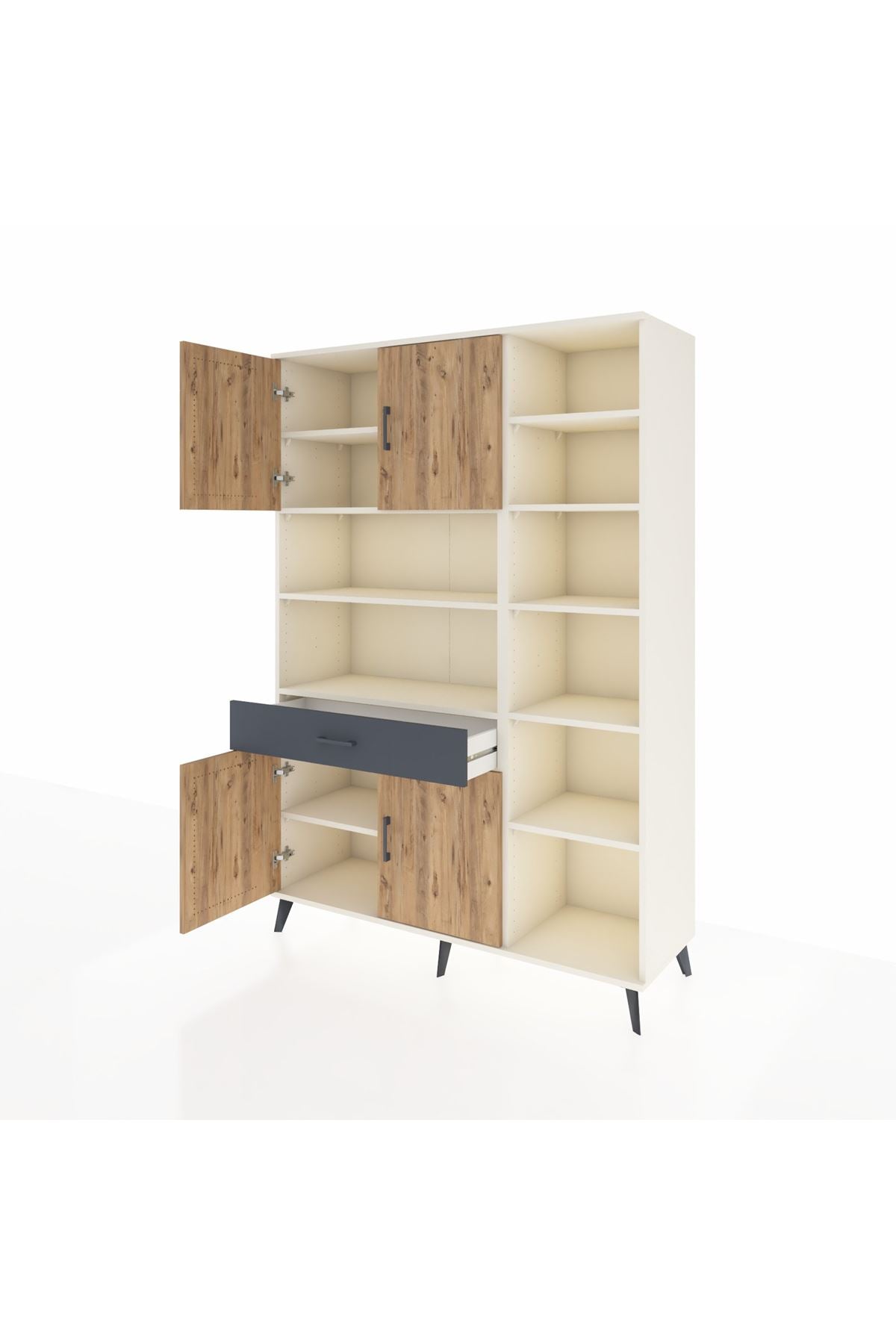 Hyperion Dolap 10 Raflı Tek Çekmeceli 4 Kapaklı 132x44x195 Aytaşı-Çam/Antrasit