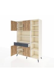 Hyperion Dolap 10 Raflı Tek Çekmeceli 4 Kapaklı 132x44x195 Aytaşı-Çam/Antrasit