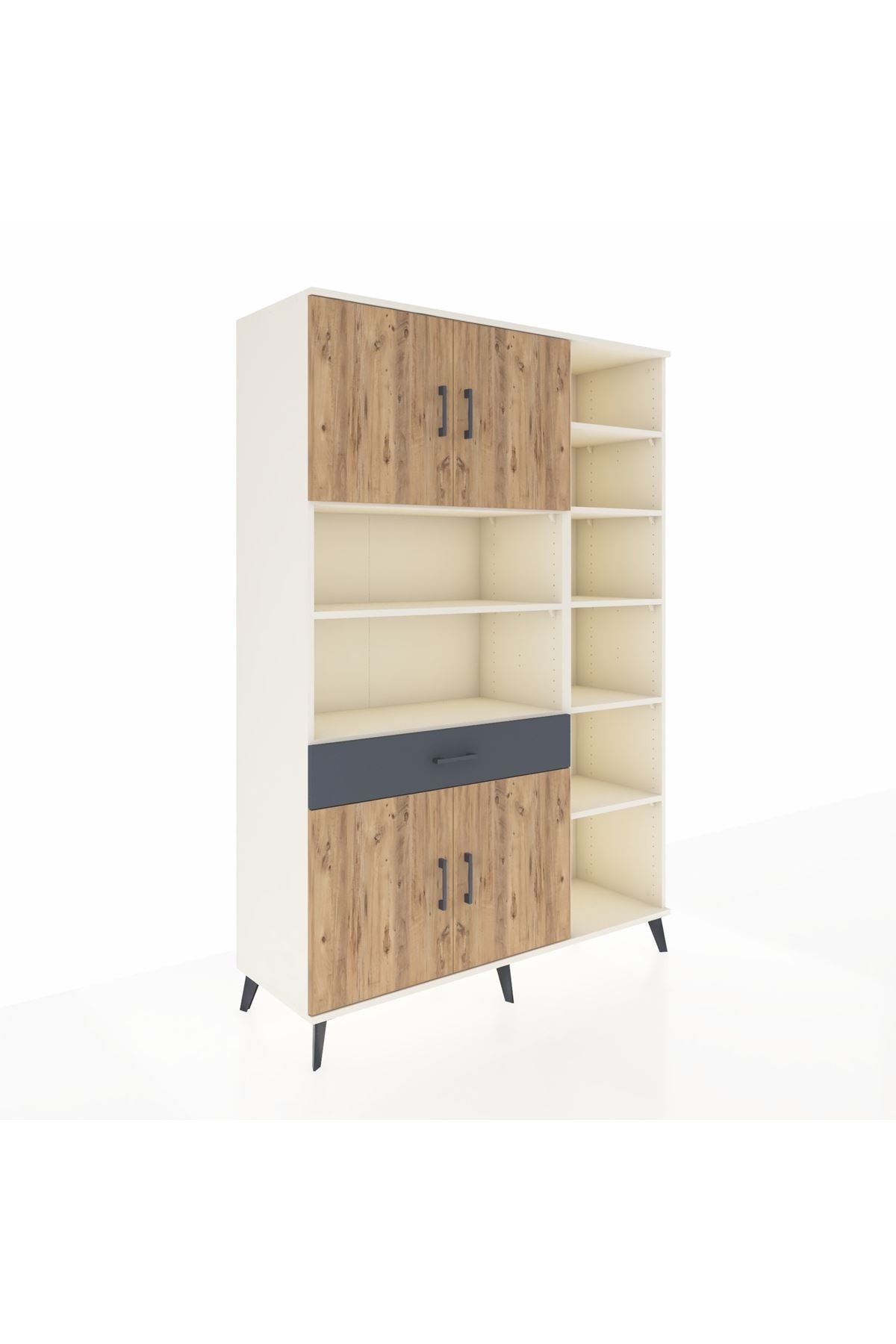 Hyperion Dolap 10 Raflı Tek Çekmeceli 4 Kapaklı 132x44x195 Aytaşı-Çam/Antrasit