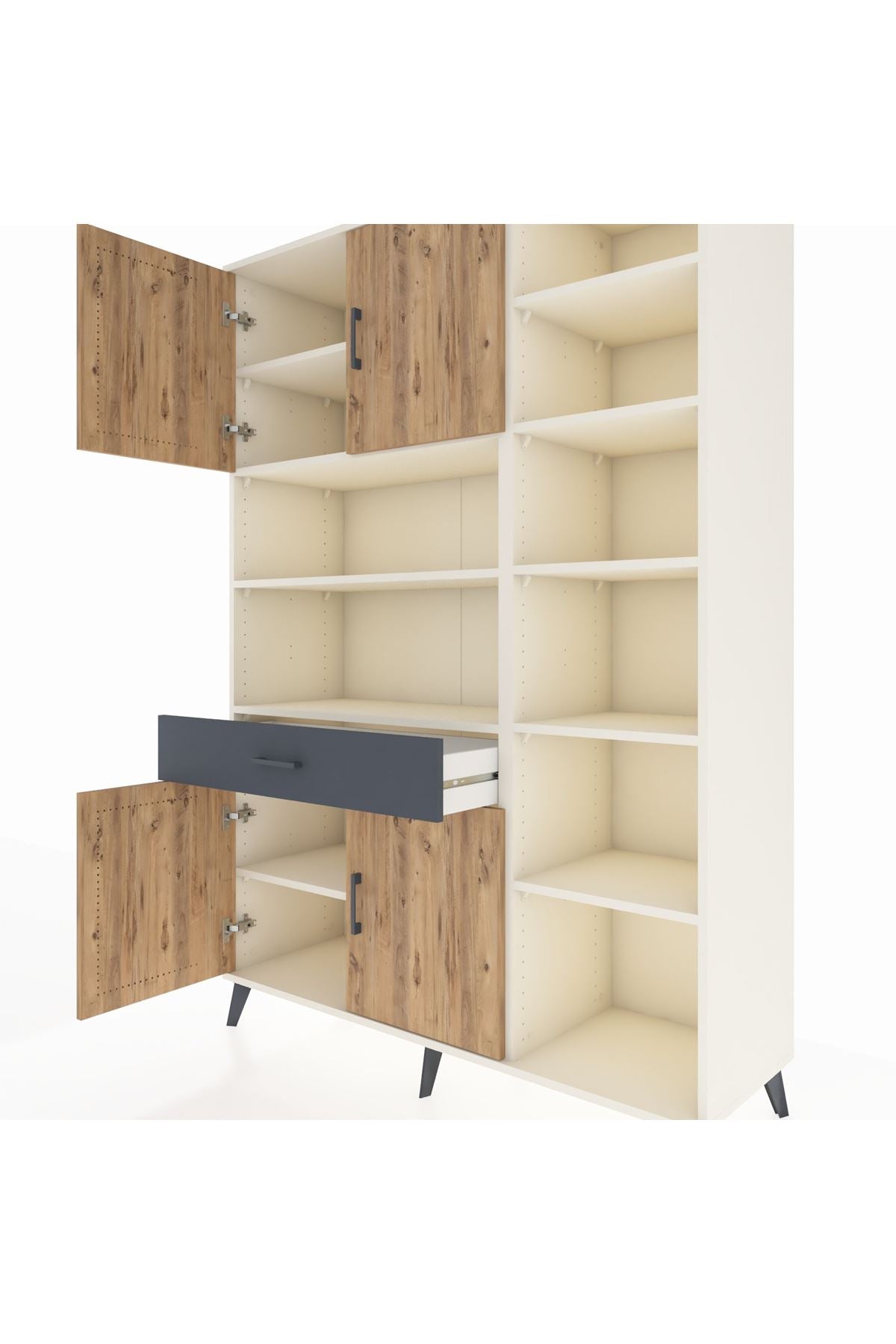 Hyperion Dolap 10 Raflı Tek Çekmeceli 4 Kapaklı 132x44x195 Aytaşı-Çam/Antrasit