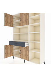 Hyperion Dolap 10 Raflı Tek Çekmeceli 4 Kapaklı 132x44x195 Aytaşı-Çam/Antrasit