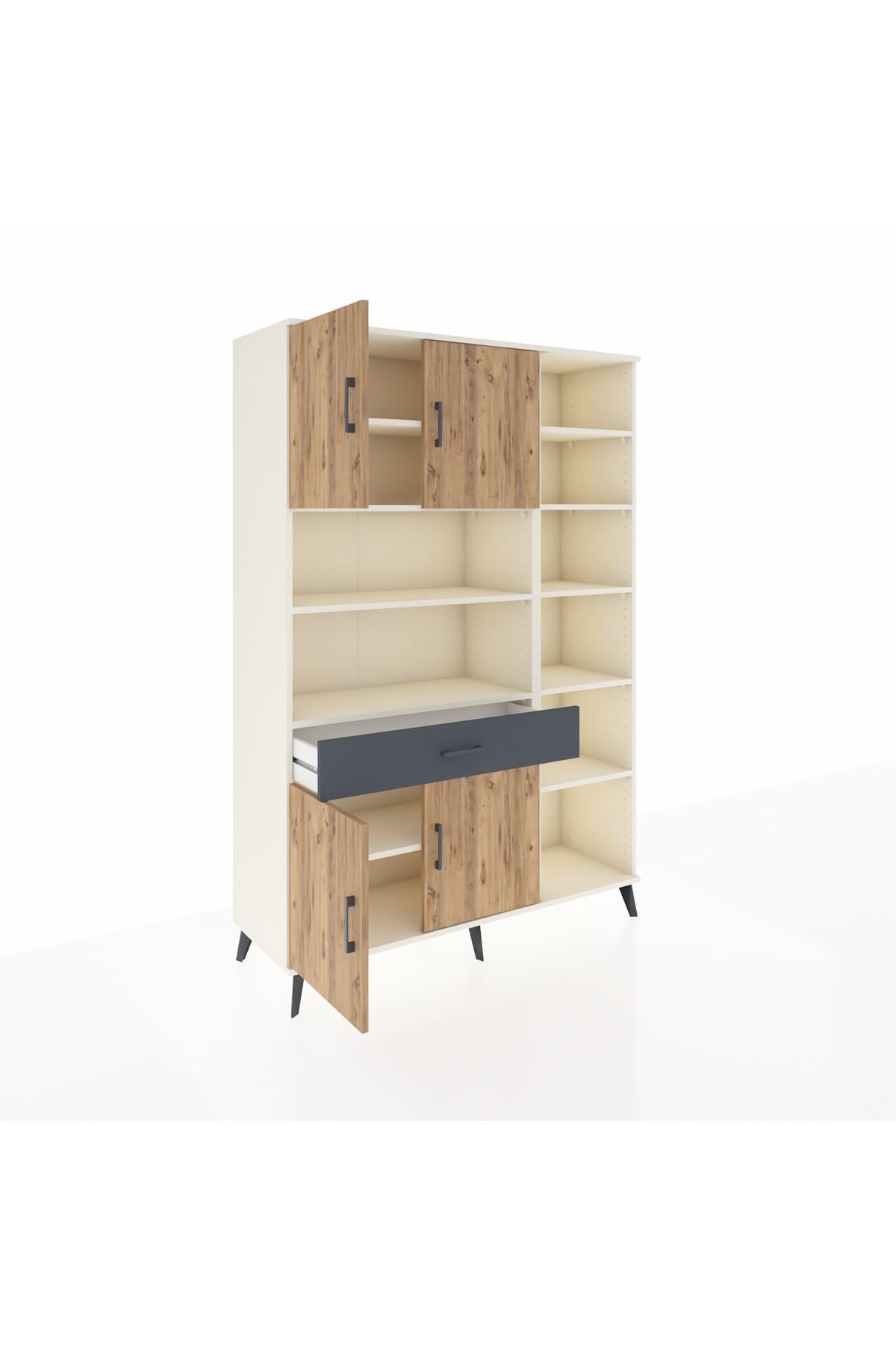 Hyperion Dolap 10 Raflı Tek Çekmeceli 4 Kapaklı 132x44x195 Aytaşı-Çam/Antrasit