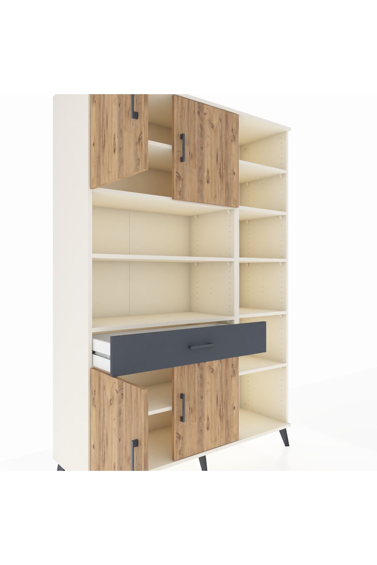 Hyperion Dolap 10 Raflı Tek Çekmeceli 4 Kapaklı 132x44x195 Aytaşı-Çam/Antrasit