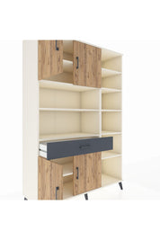 Hyperion Dolap 10 Raflı Tek Çekmeceli 4 Kapaklı 132x44x195 Aytaşı-Çam/Antrasit