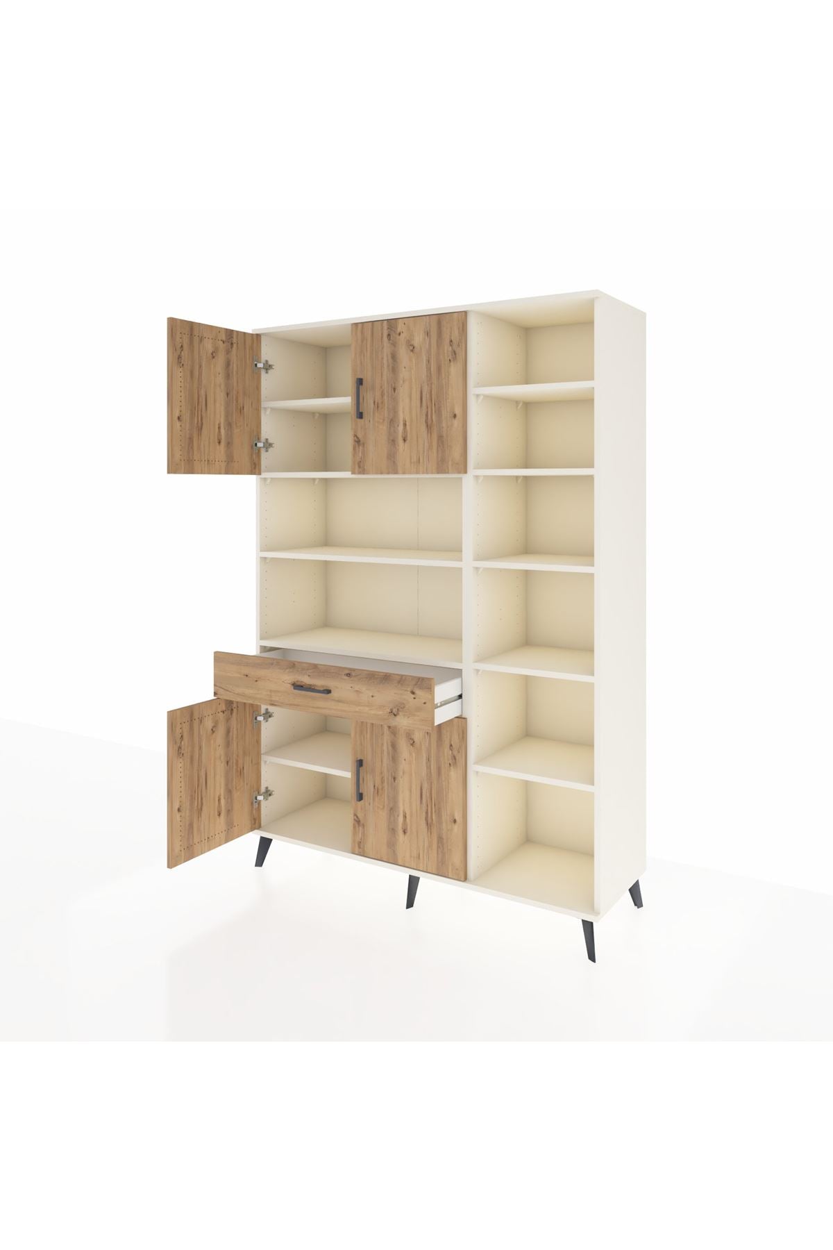 Hyperion Dolap 10 Raflı Tek Çekmeceli 4 Kapaklı 132x44x195 Aytaşı-Çam/Çam