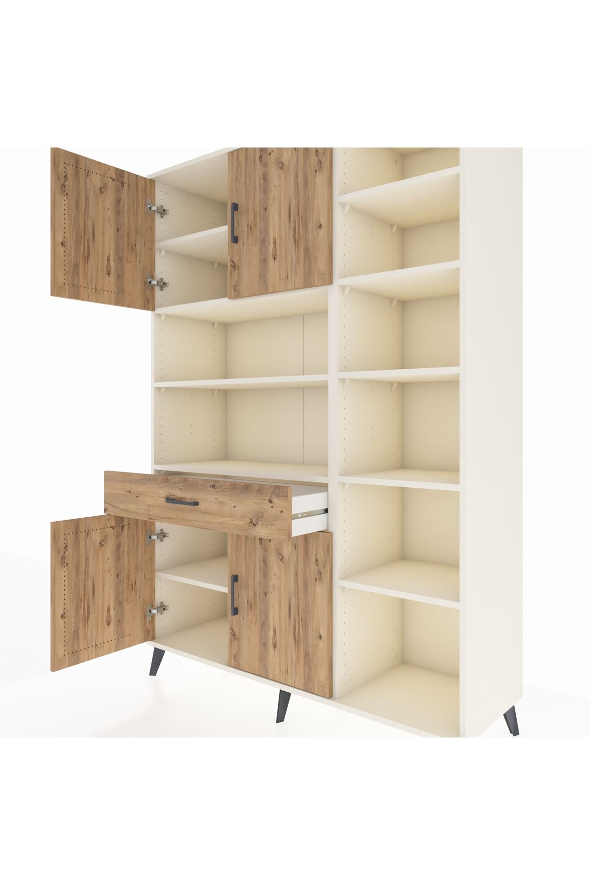 Hyperion Dolap 10 Raflı Tek Çekmeceli 4 Kapaklı 132x44x195 Aytaşı-Çam/Çam