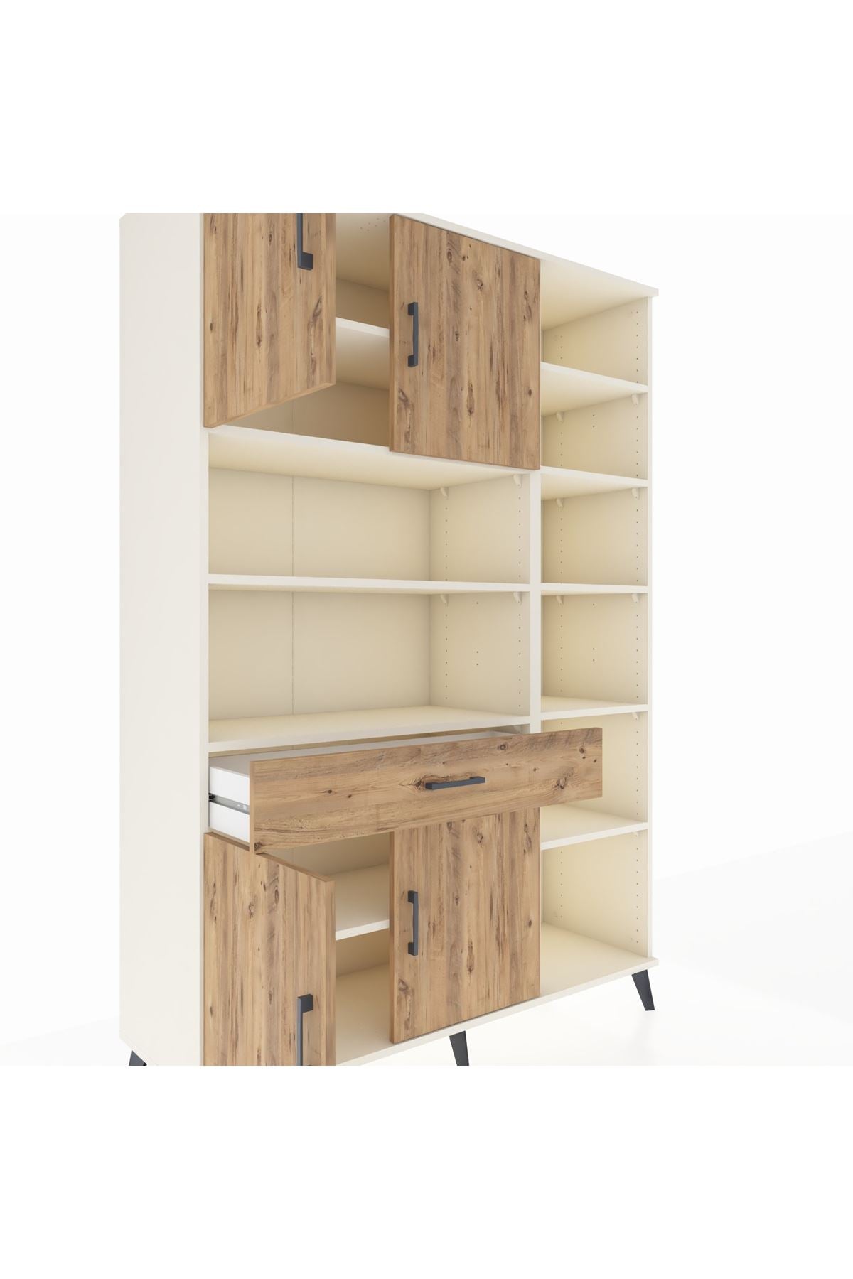 Hyperion Dolap 10 Raflı Tek Çekmeceli 4 Kapaklı 132x44x195 Aytaşı-Çam/Çam