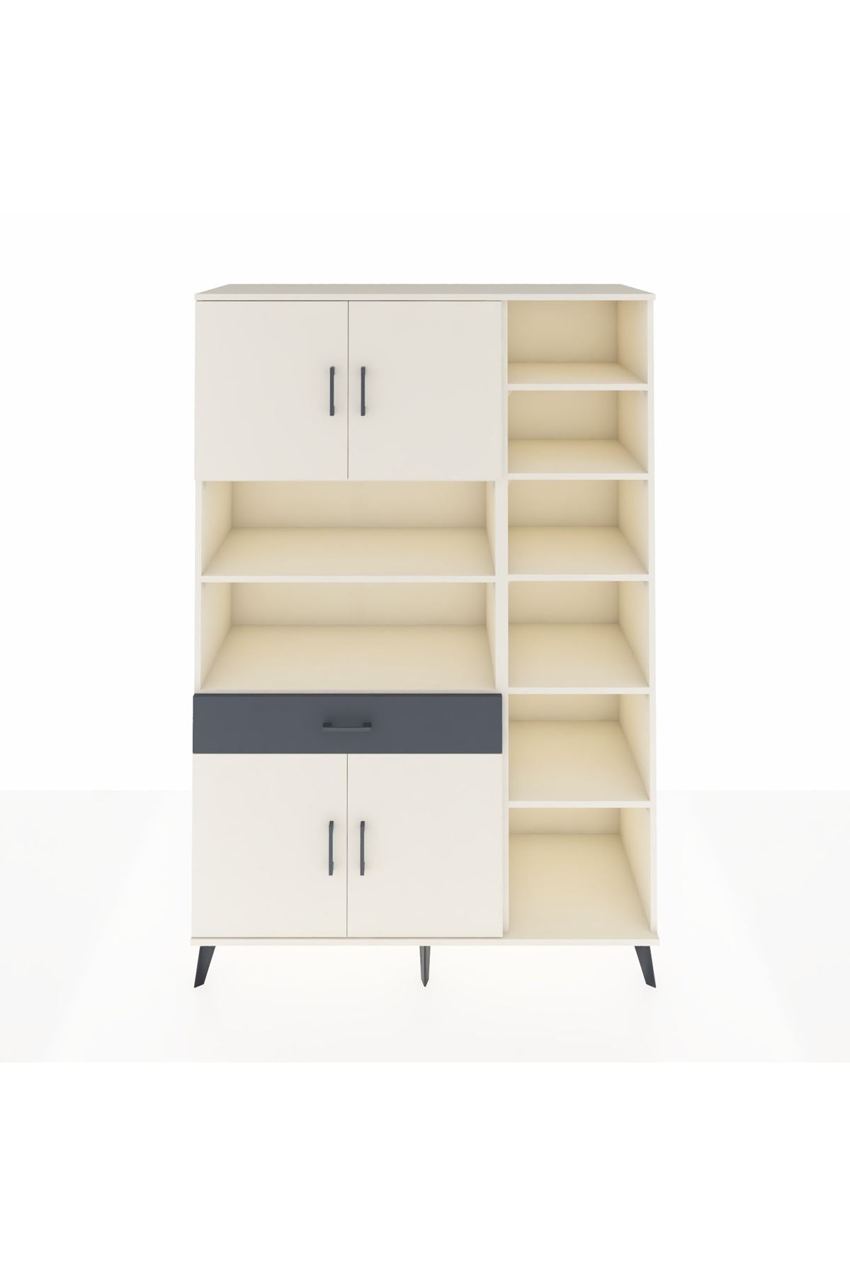 Hyperion Dolap 10 Raflı Tek Çekmeceli 4 Kapaklı 132x44x195 Aytaşı-Aytaşı/Antrasit