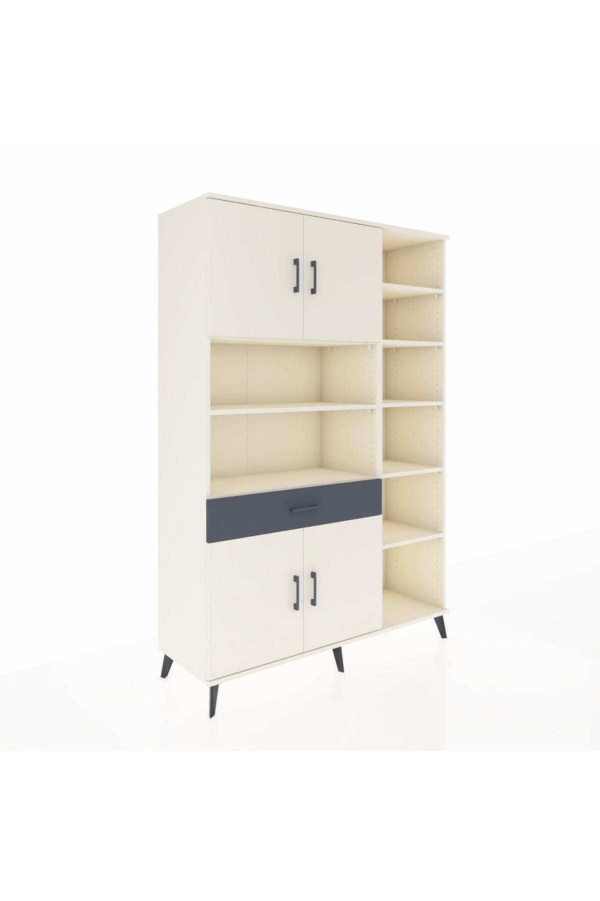 Hyperion Dolap 10 Raflı Tek Çekmeceli 4 Kapaklı 132x44x195 Aytaşı-Aytaşı/Antrasit