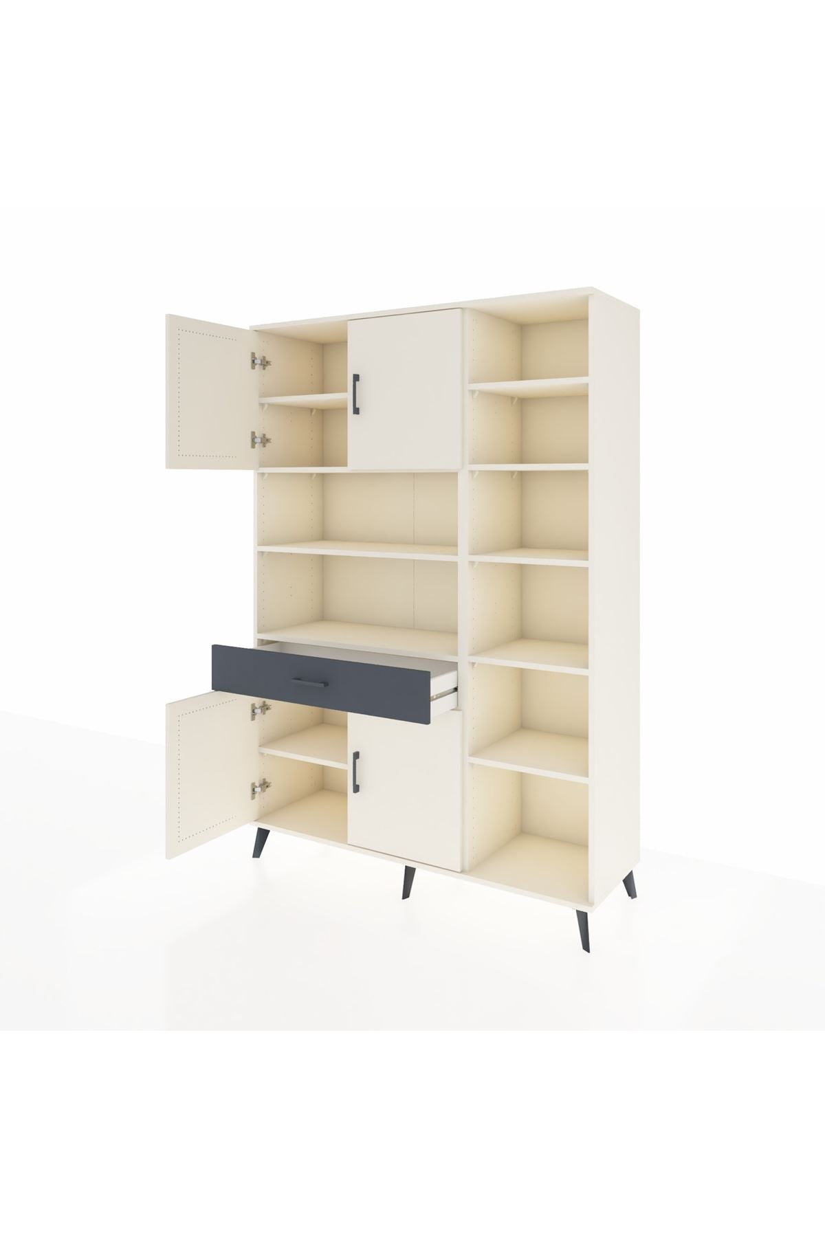 Hyperion Dolap 10 Raflı Tek Çekmeceli 4 Kapaklı 132x44x195 Aytaşı-Aytaşı/Antrasit