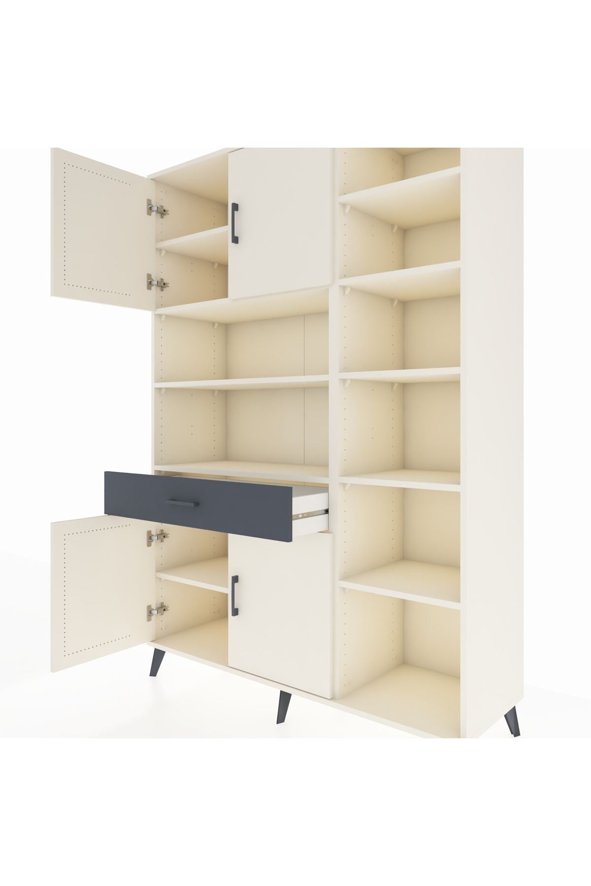 Hyperion Dolap 10 Raflı Tek Çekmeceli 4 Kapaklı 132x44x195 Aytaşı-Aytaşı/Antrasit