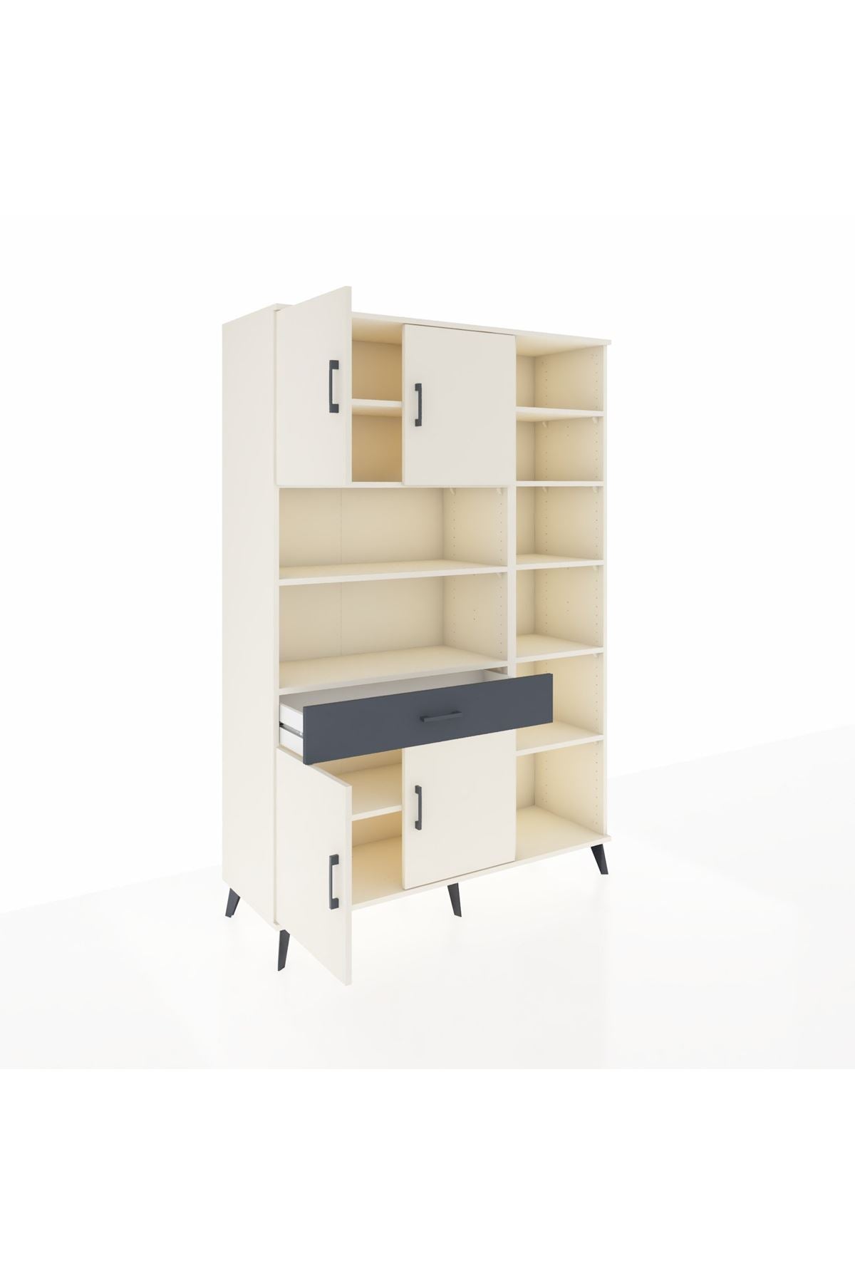 Hyperion Dolap 10 Raflı Tek Çekmeceli 4 Kapaklı 132x44x195 Aytaşı-Aytaşı/Antrasit