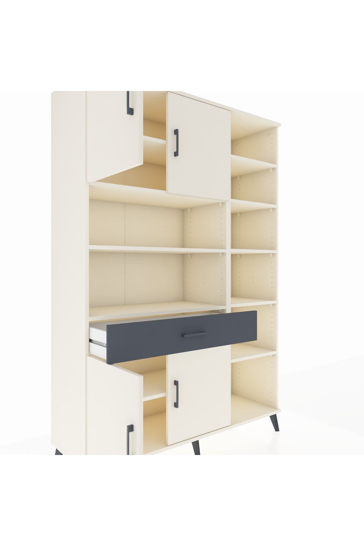 Hyperion Dolap 10 Raflı Tek Çekmeceli 4 Kapaklı 132x44x195 Aytaşı-Aytaşı/Antrasit